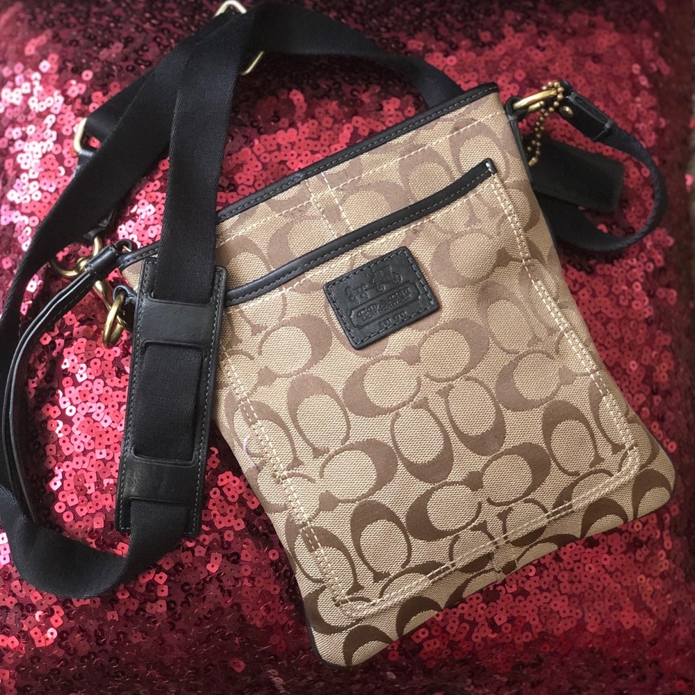 COACH Signature Crossbody Bag Brown w/ Black Trim